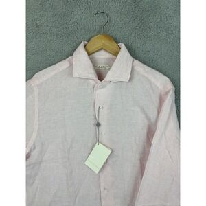 Luca Faloni Shirt Mens 16.5 42 Light Pink Stripe Portofino Linen Made in Italy